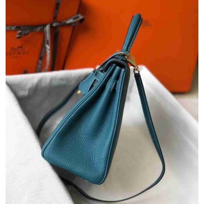 Hermes Blue Jean Clemence Kelly 32cm Retourne Bag
