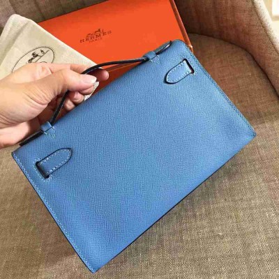 Hermes Blue Paradise Kelly Pochette Epsom Handmade Bag