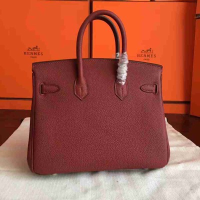Hermes Bordeaux Birkin 25cm Clemence Handmade Bag