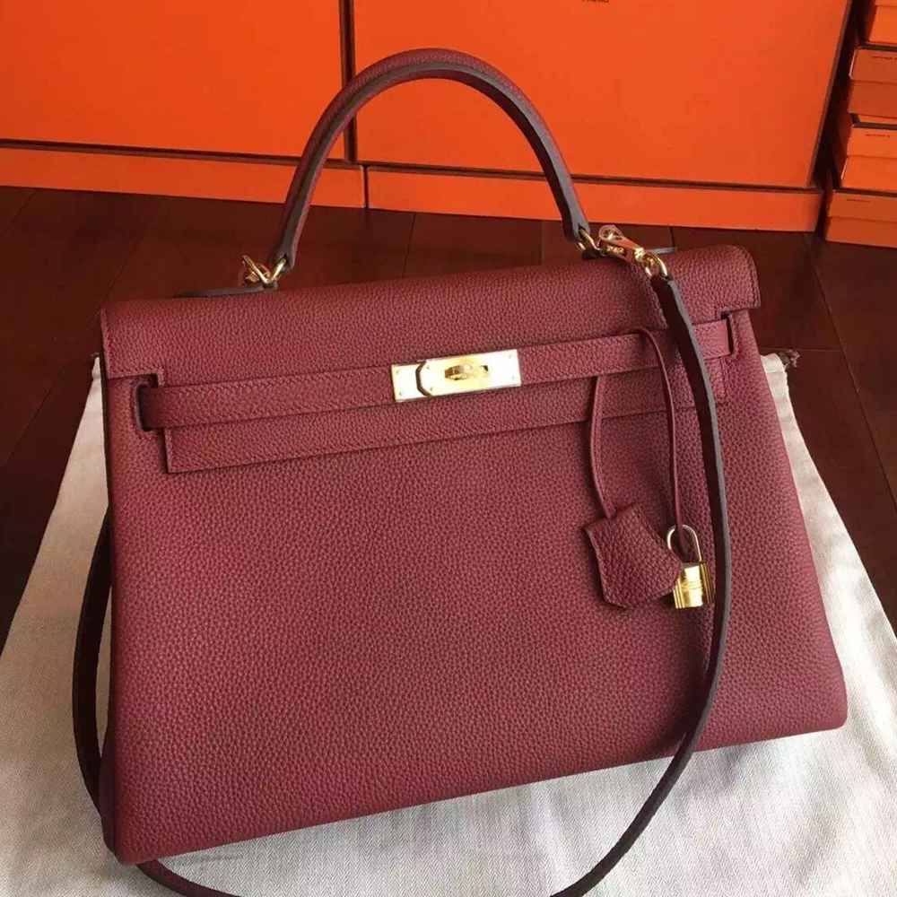 Hermes Bordeaux Clemence Kelly 35cm Handmade Bag