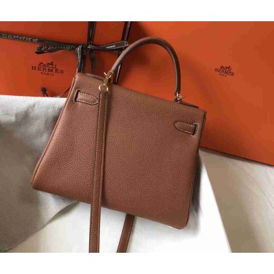 Hermes Brown Clemence Kelly 28cm Bag
