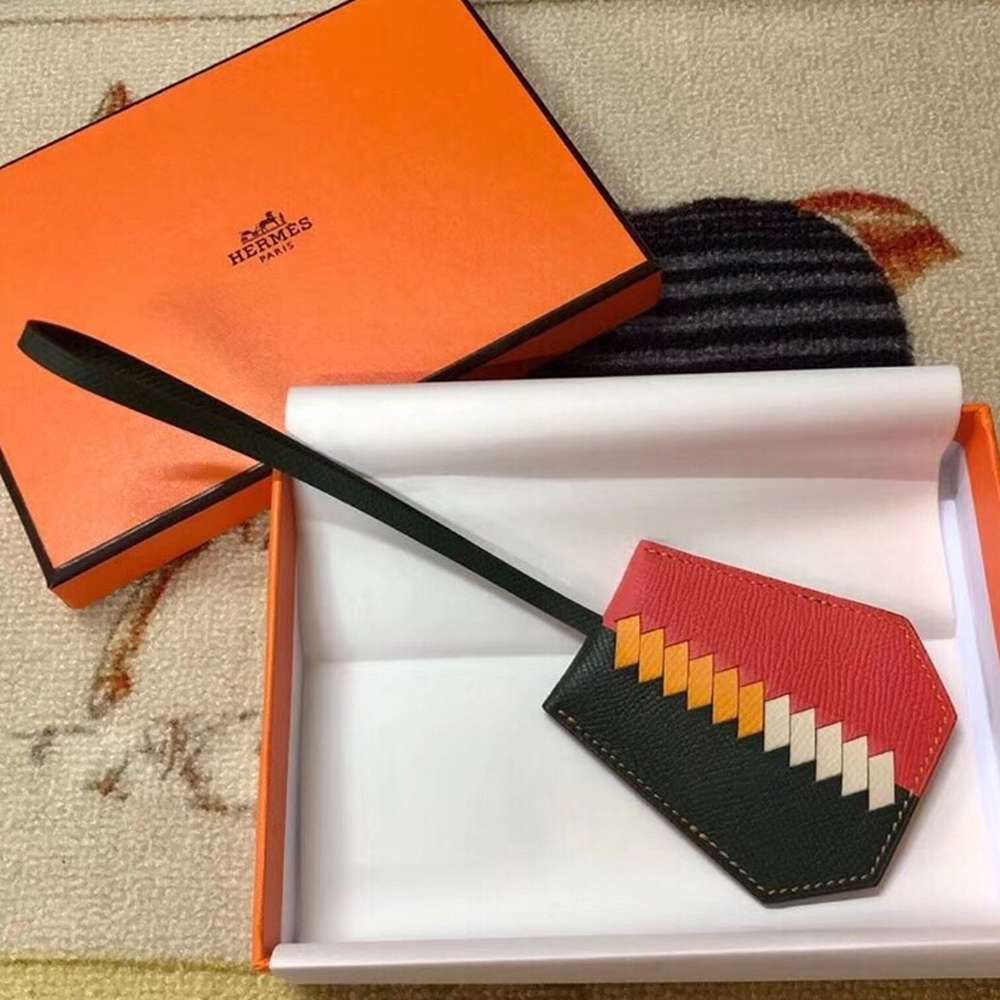 Hermes Clochette Cles Grand Tressage Charm In Green Rose Lipstick