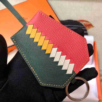 Hermes Clochette Cles Grand Tressage Charm In Green Rose Lipstick