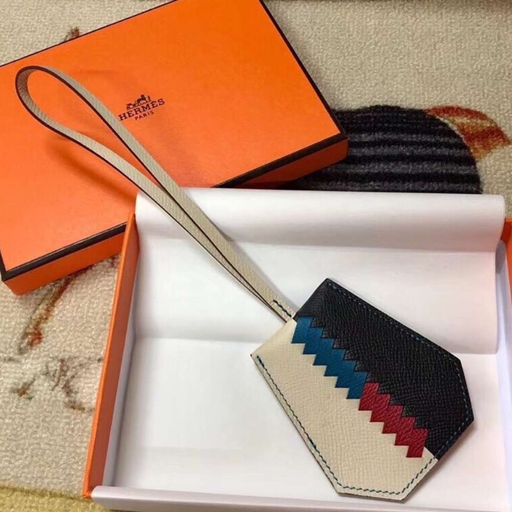Hermes Clochette Cles Grand Tressage Charm In White Black