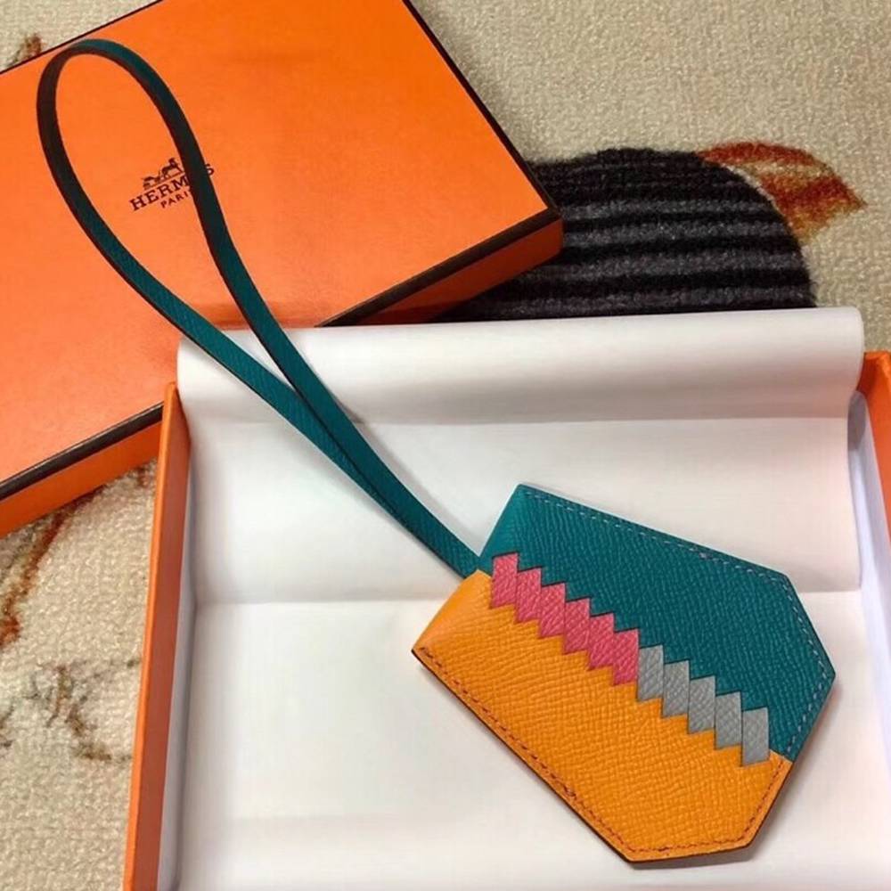 Hermes Clochette Cles Grand Tressage Charm In Yellow Turquoise