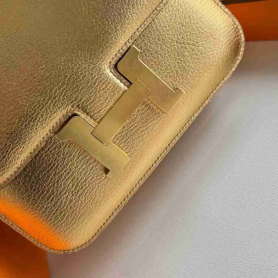 Hermes Constance 1-18 Mirror Bag in Dore Metallic Chevre Mysore Leather