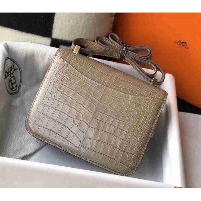 Hermes Constance 18cm Bag In Taupe Embossed Crocodile