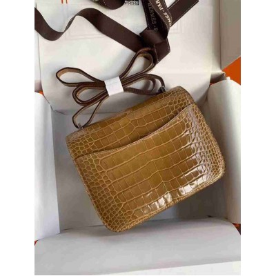 Hermes Constance 24cm Bag In Light Brown Alligator Crocodile Skin