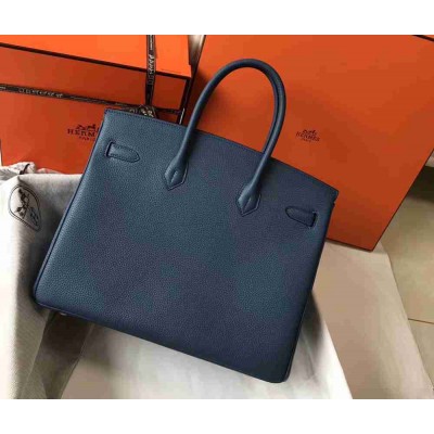 Hermes Blue Agate Clemence Birkin 35cm Bag