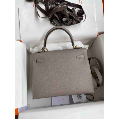 Hermes Epsom Kelly 25cm Sellier Handmade Grey Bag