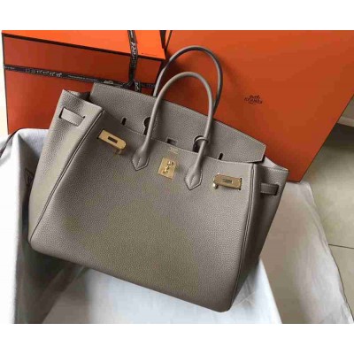 Hermes Grey Clemence Birkin 35cm Bag