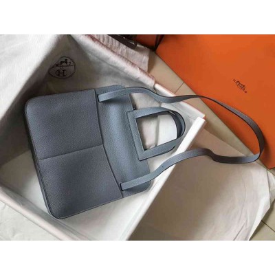 Hermes Halzan Bag In Blue Lin Clemence Leather