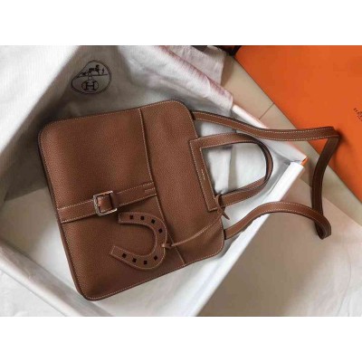 Hermes Halzan Bag In Brown Clemence Leather