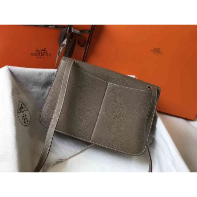 Hermes Halzan Bag In Etoupe Clemence Leather