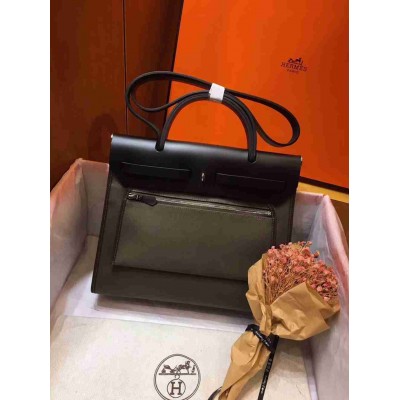 Hermes Herbag Zip 31cm Bag In Black And Canopee