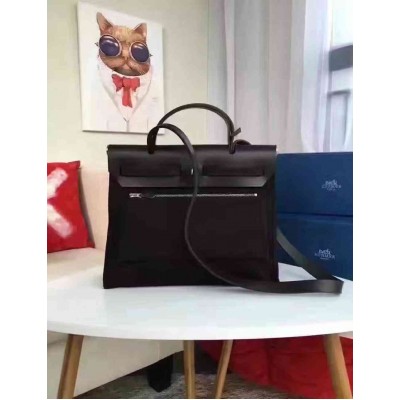 Hermes Herbag Zip PM 31cm Bag In Black Canvas