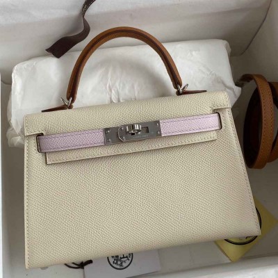 Hermes HSS Kelly Mini II Sellier Tri-color Bag In Craie Pink Gold Epsom Calfskin