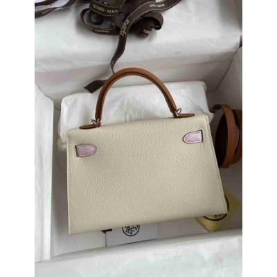 Hermes HSS Kelly Mini II Sellier Tri-color Bag In Craie Pink Gold Epsom Calfskin