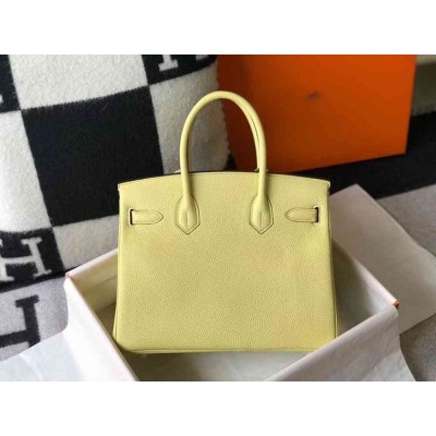 Hermes Jaune Poussin Clemence Birkin 30cm Bag