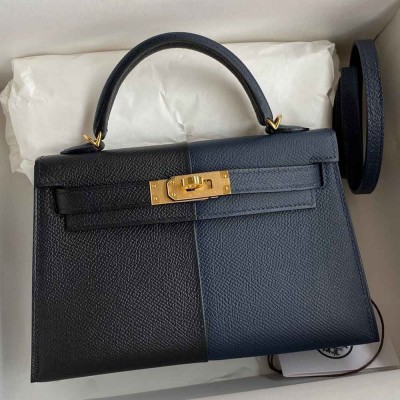 Hermes Kelly Mini II Sellier Tri-color Bag In Black Blue Indigo Red Calfskin