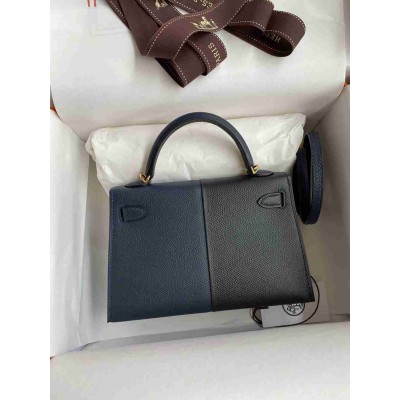 Hermes Kelly Mini II Sellier Tri-color Bag In Black Blue Indigo Red Calfskin