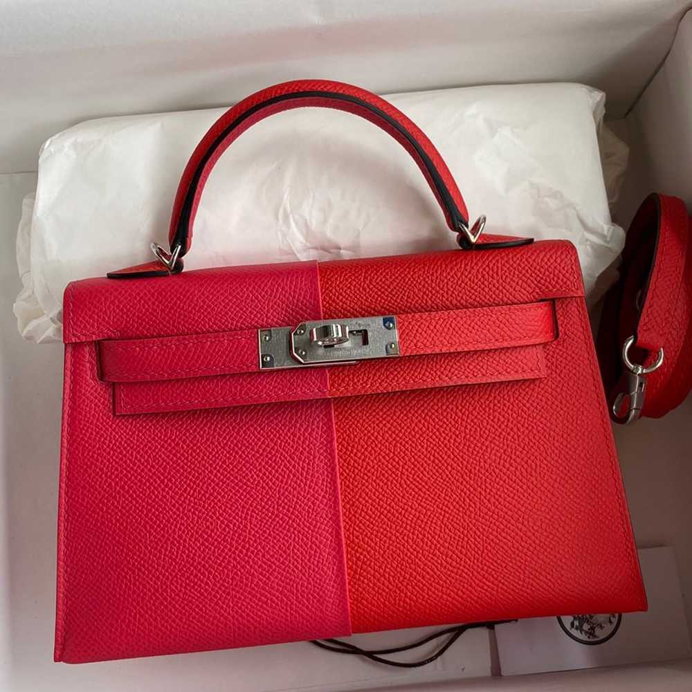 Hermes Kelly Mini II Sellier Tri-color Bag In Red Rose Extreme Blue Epsom Calfskin