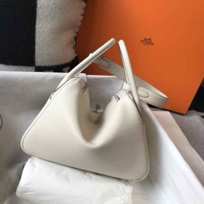 Hermes Lindy 26cm Bag In White Clemence With PHW