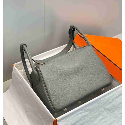 Hermes Lindy 30cm Bag In Gris Meyer Clemence Leather GHW