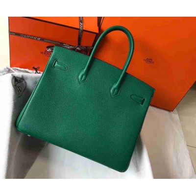 Hermes Malachite Clemence Birkin 35cm Bag