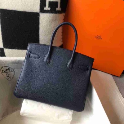 Hermes Navy Blue Clemence Birkin 30cm Bag