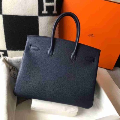 Hermes Navy Blue Clemence Birkin 35cm Bag