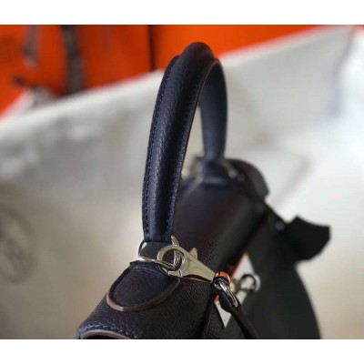 Hermes Navy Blue Clemence Kelly 32cm Retourne Bag