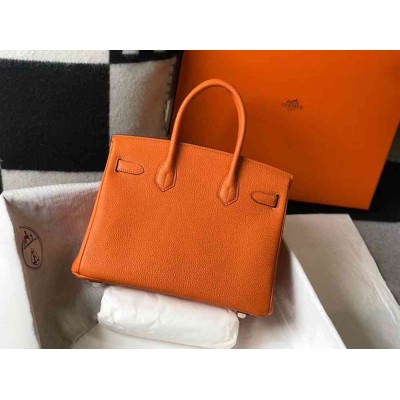 Hermes Orange Clemence Birkin 30cm Bag