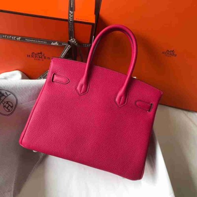 Hermes Rose Red Clemence Birkin 30cm Bag