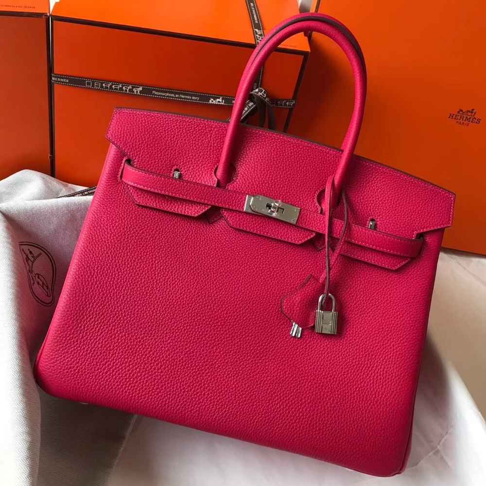 Hermes Rose Red Clemence Birkin 35cm Bag