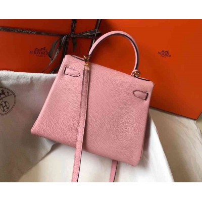 Hermes Pink Clemence Kelly 25cm GHW Bag