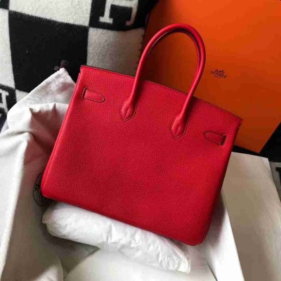 Hermes Red Clemence Birkin 35cm Bag
