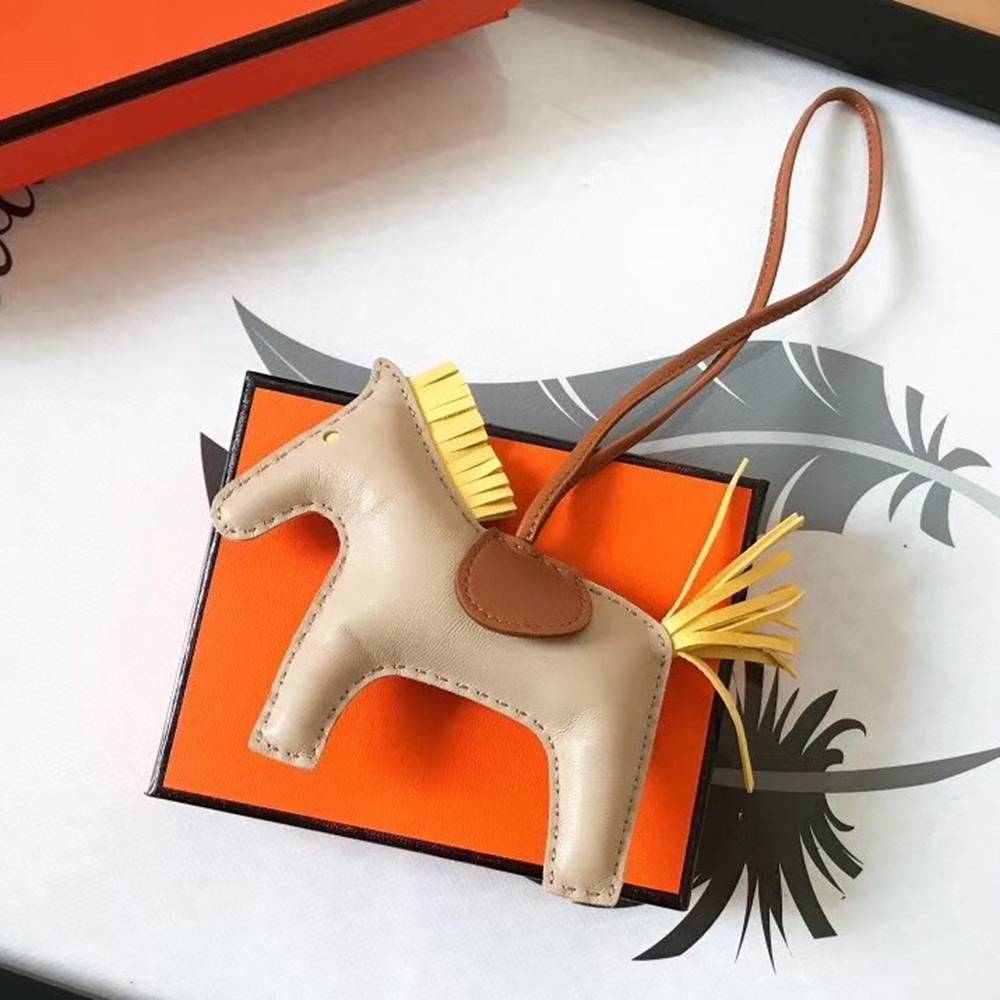 Hermes Rodeo Horse Bag Charm In Beige Camarel Yellow Leather