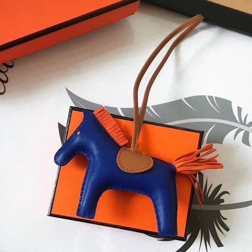 Hermes Rodeo Horse Bag Charm In Blue Camarel Orange Leather