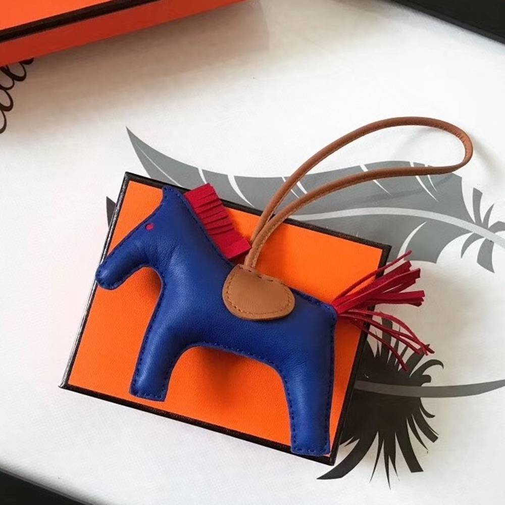 Hermes Rodeo Horse Bag Charm In Blue Camarel Red Leather