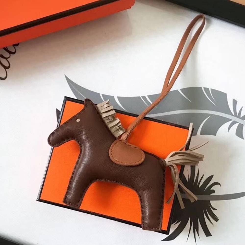 Hermes Rodeo Horse Bag Charm In Cafe Camarel Grey Leather