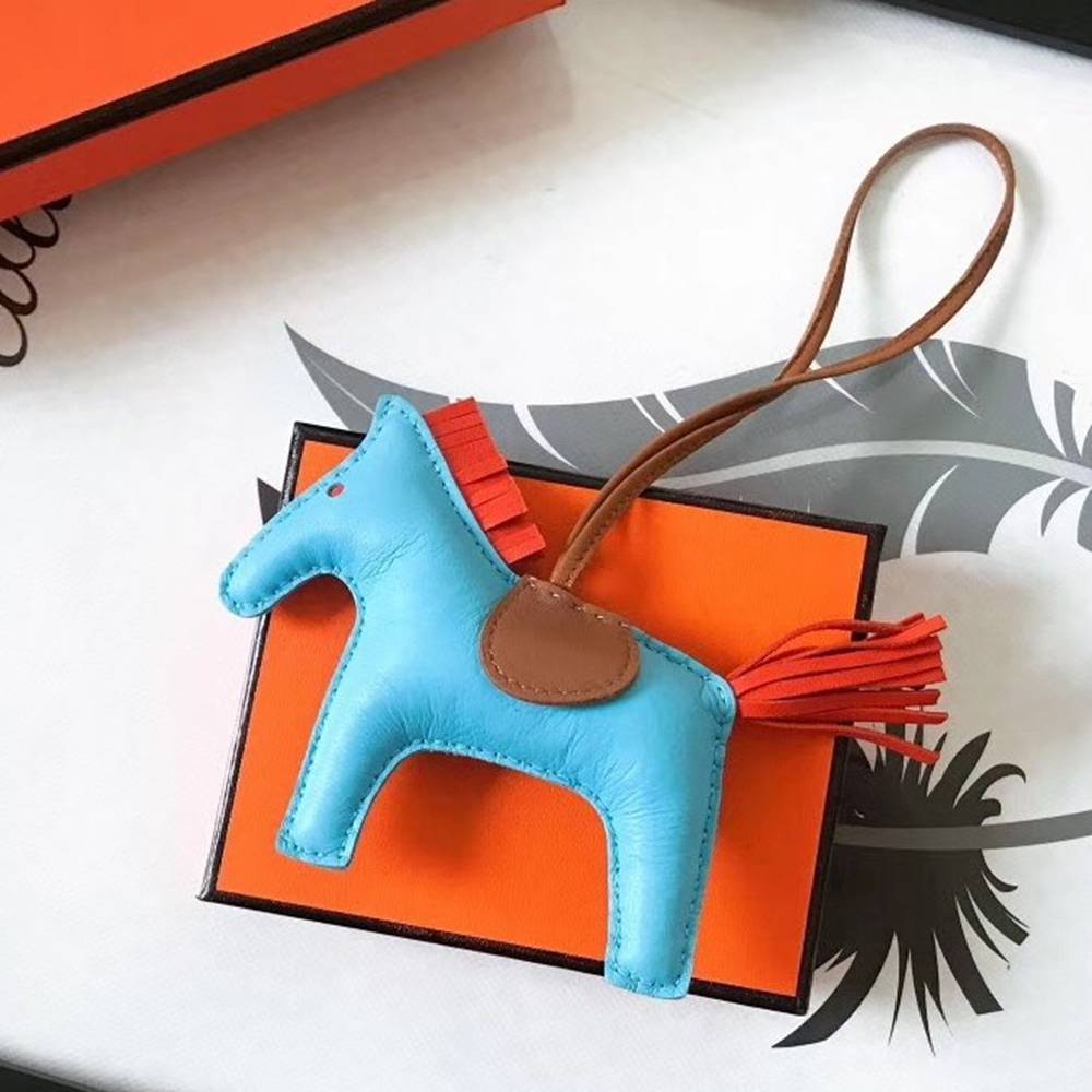 Hermes Rodeo Horse Bag Charm In Ciel Camarel Orange Leather