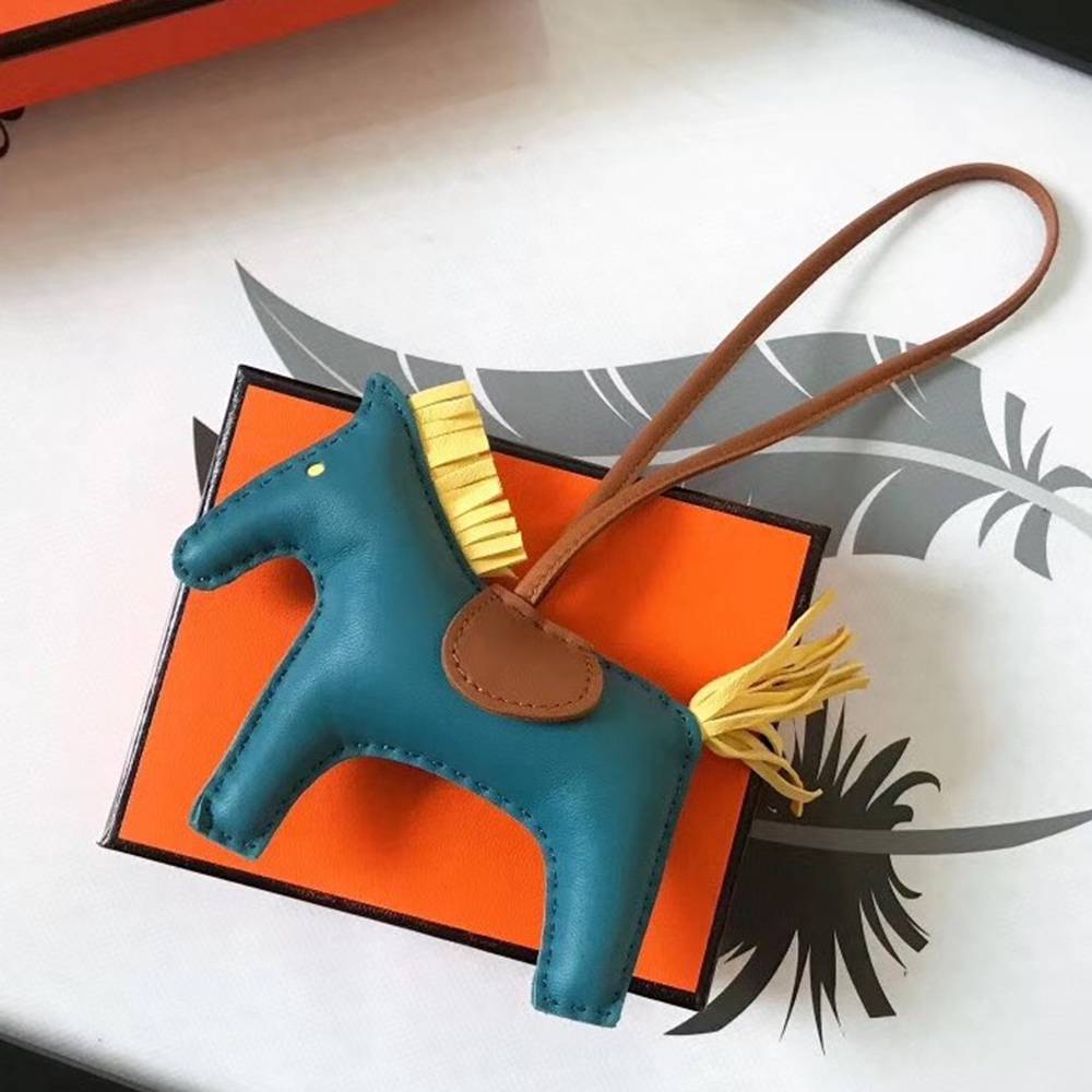 Hermes Rodeo Horse Bag Charm In Cyan Camarel Yellow Leather
