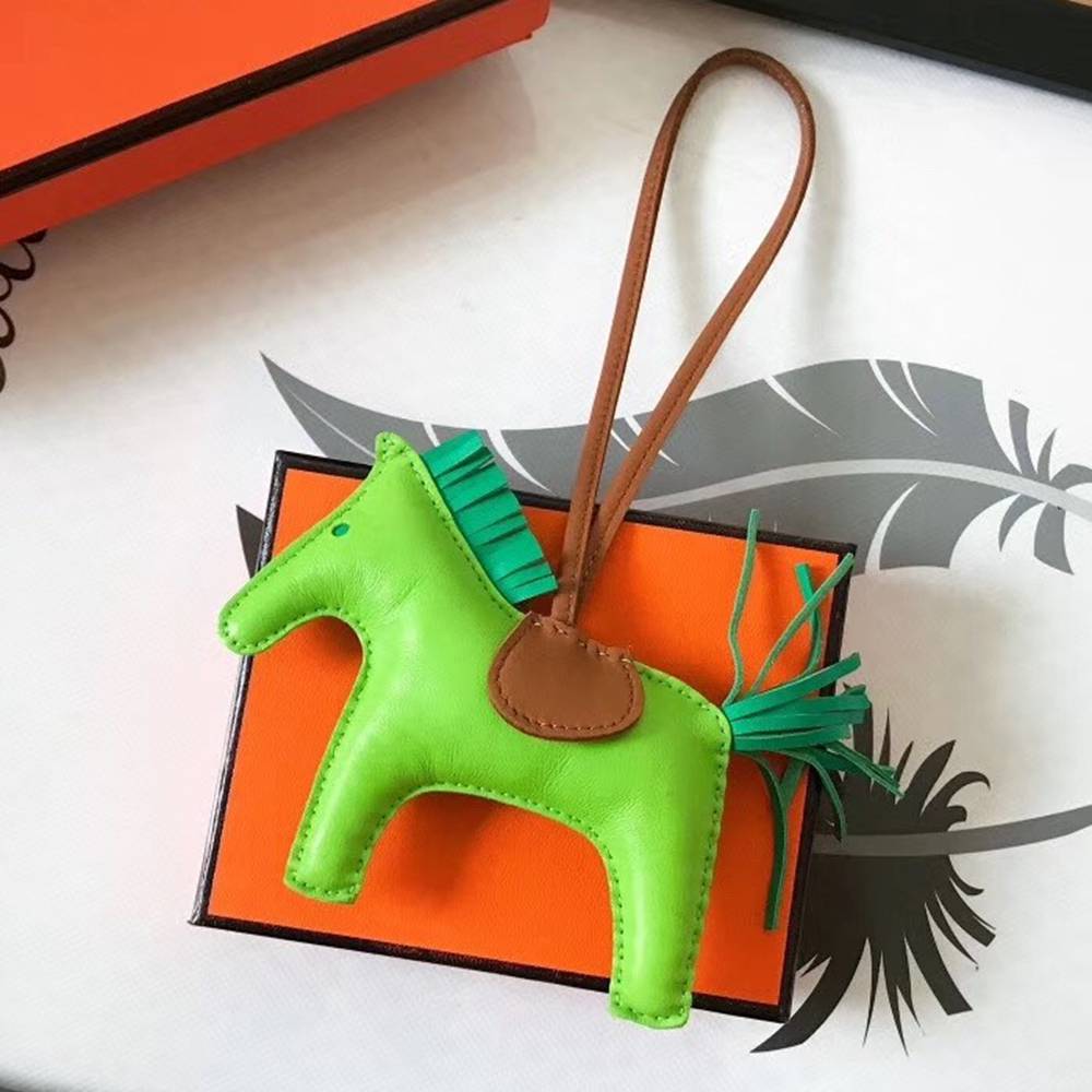 Hermes Rodeo Horse Bag Charm In Fruit Green Camarel Green Leather