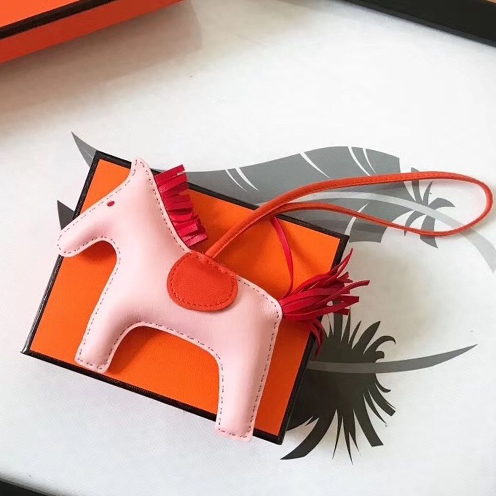 Hermes Rodeo Horse Bag Charm In Light Pink Orange Red Leather
