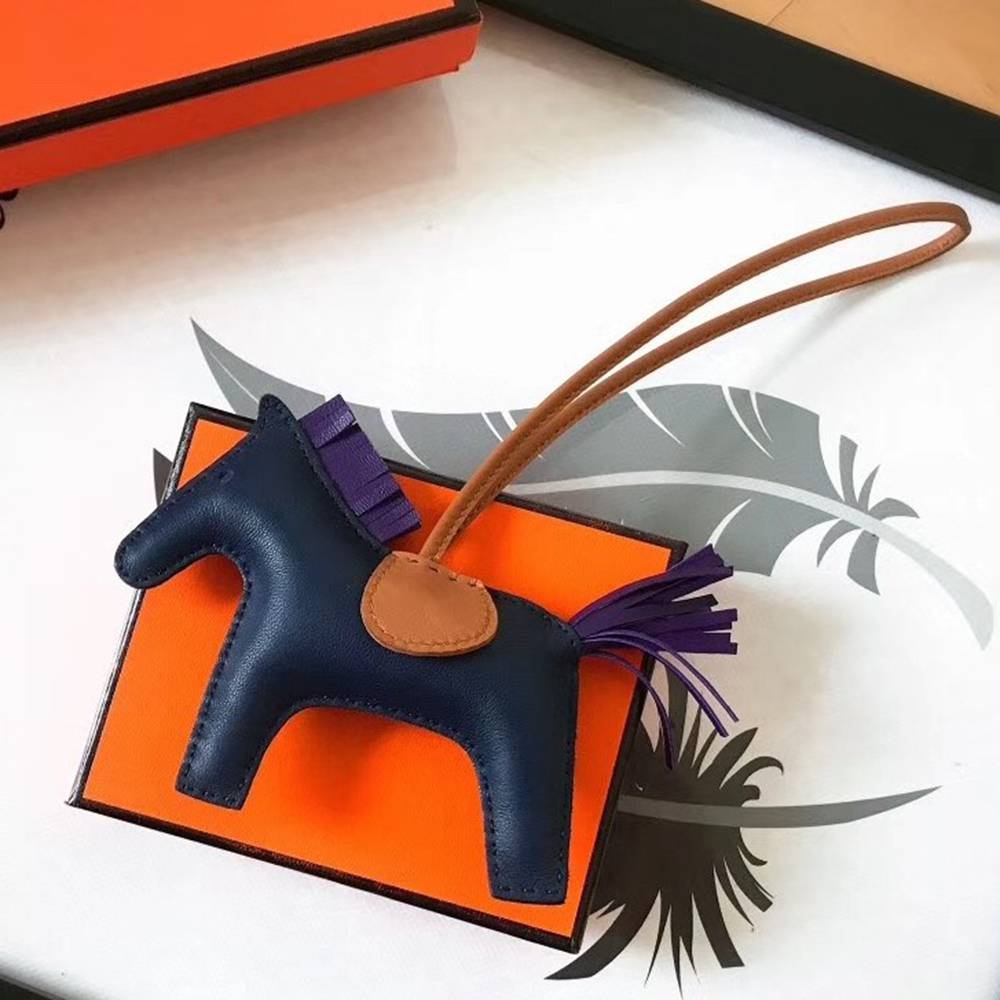 Hermes Rodeo Horse Bag Charm In Navy Camarel Purple Leather