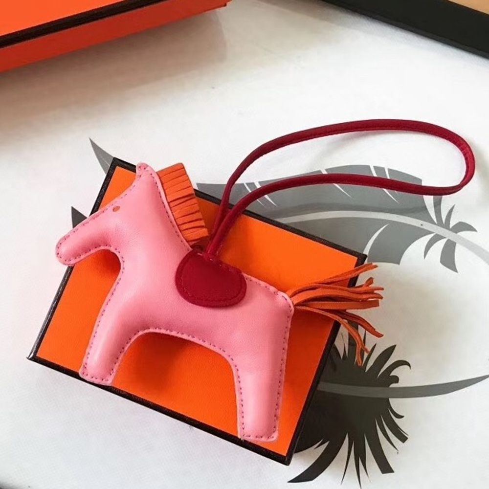 Hermes Rodeo Horse Bag Charm In Pink Red Orange Leather