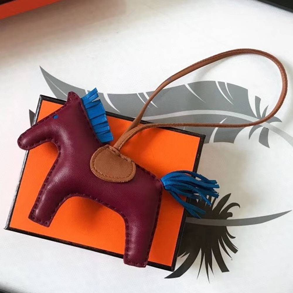 Hermes Rodeo Horse Bag Charm In Purple Camarel Blue Leather