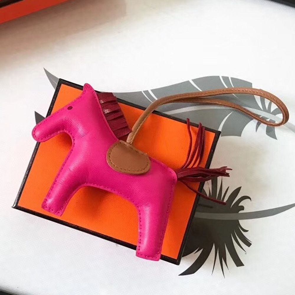 Hermes Rodeo Horse Bag Charm In Rose Red Camarel Ruby Leather