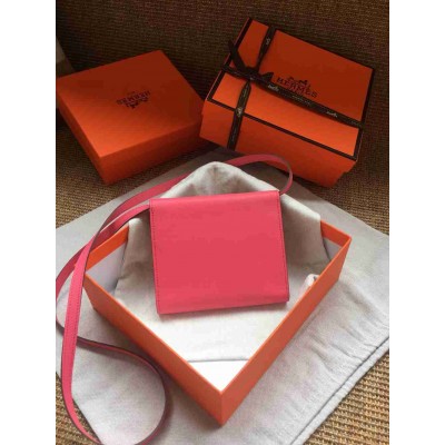 Hermes Rose Lipstick Clic 16 Wallet With Strap